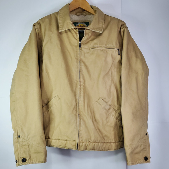 Cabela's Other - Cabelas Chore Coat Mens Medium Beige Canvas Sherpa Lined Work Field Jacket